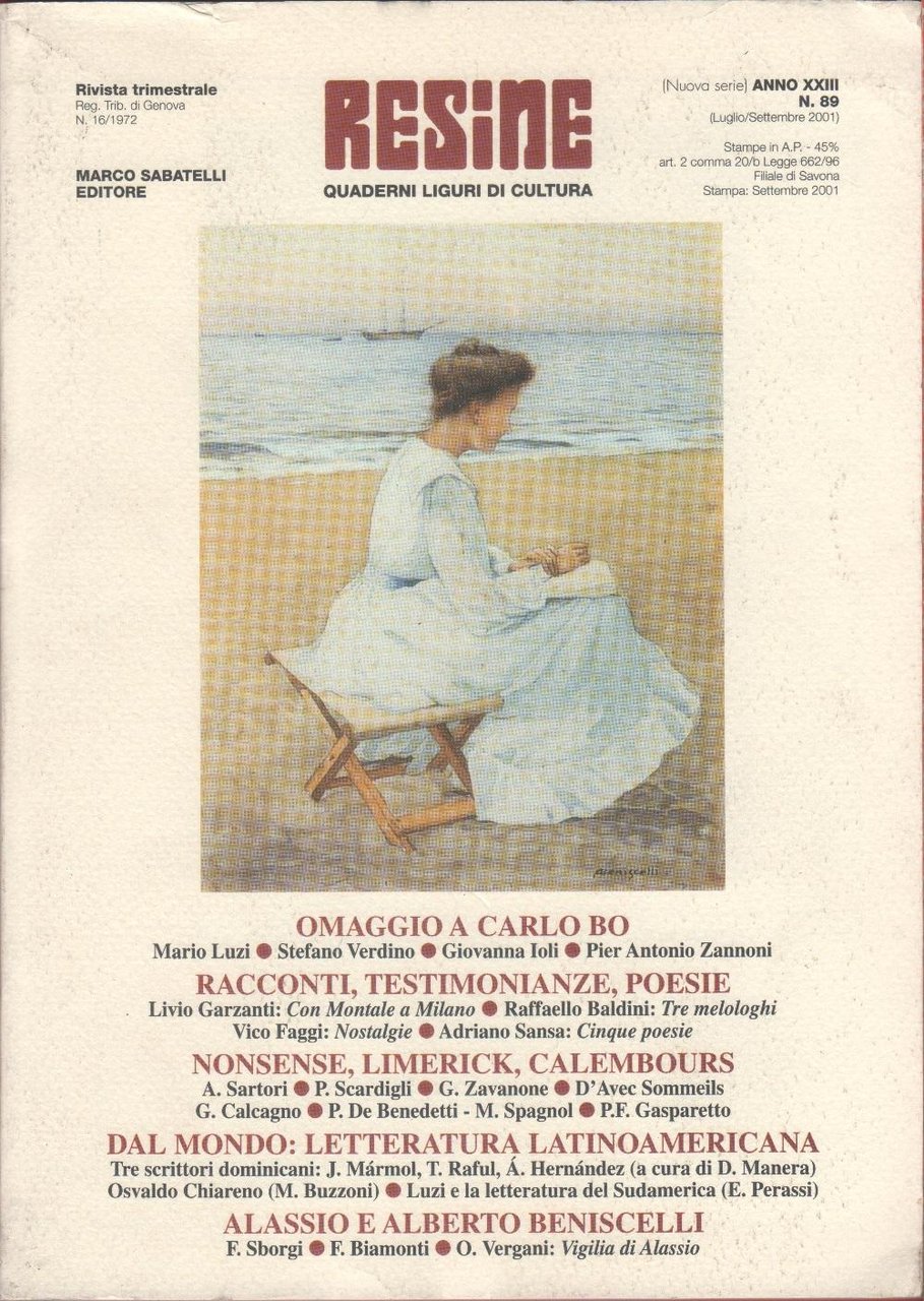 Resine. Quaderni liguri di cultura. n. 89. Luglio-Settembre 2001