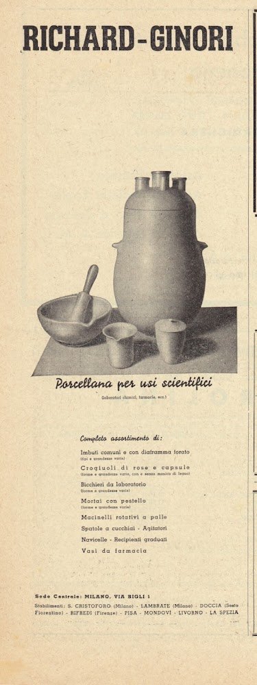 Richard-Ginori. Porcellana per usi scientifici. Advertising 1942