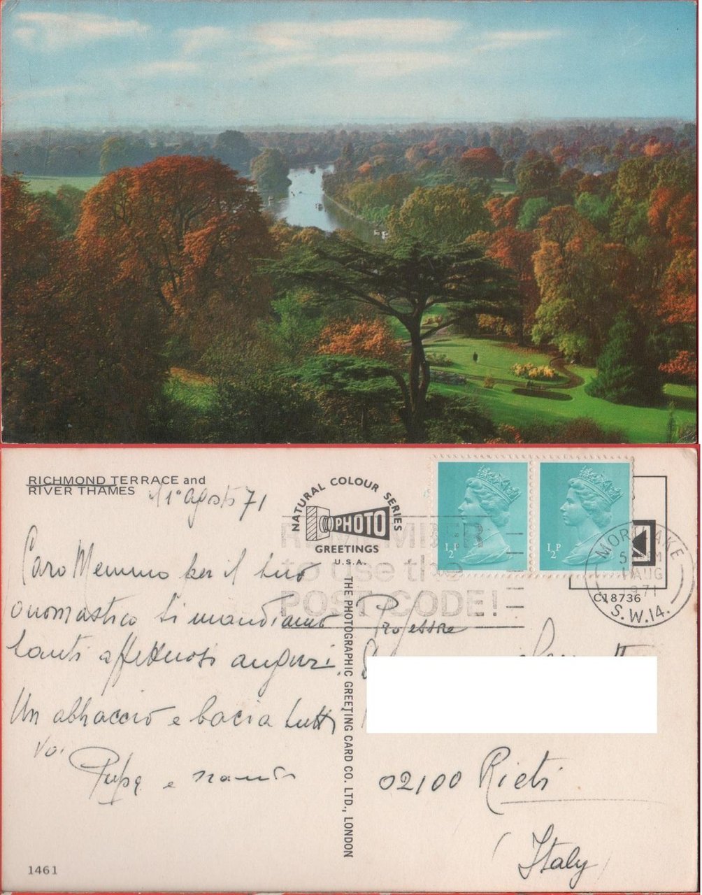 Richmond Terrace and River Thames. Viaggiata 1971