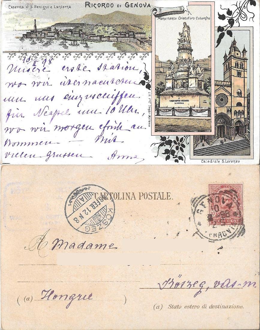 Ricordo di Genova. Viaggiata 1898