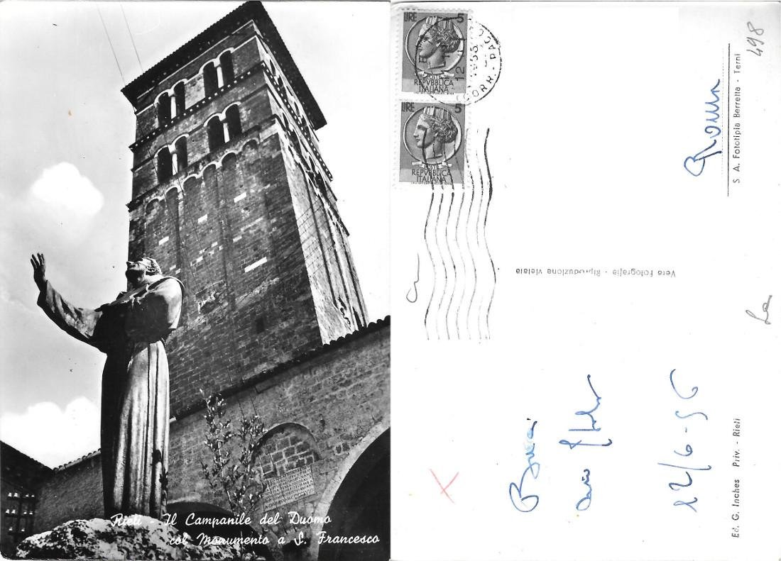 Rieti. Il campanile del Duomo col monumento a S. Francesco. …