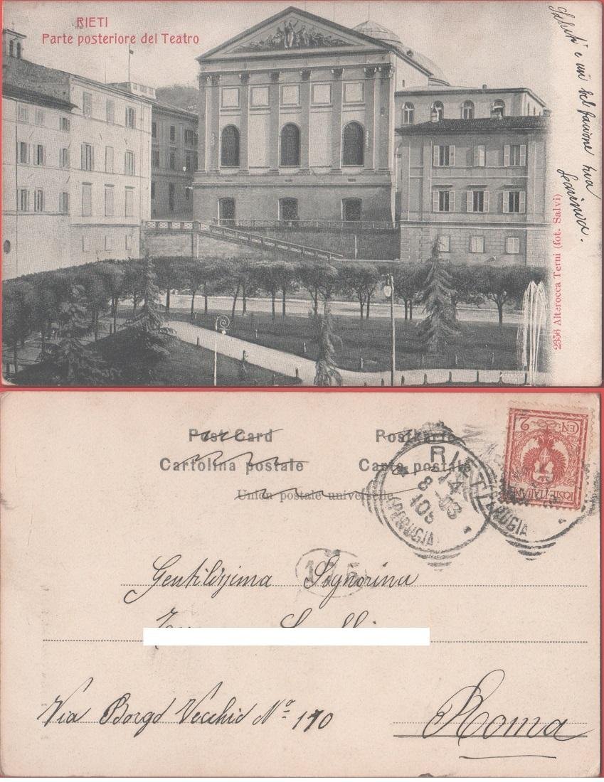 Rieti. Parte posteriore del Teatro. Viaggiata 1909. Ed. Altercocca