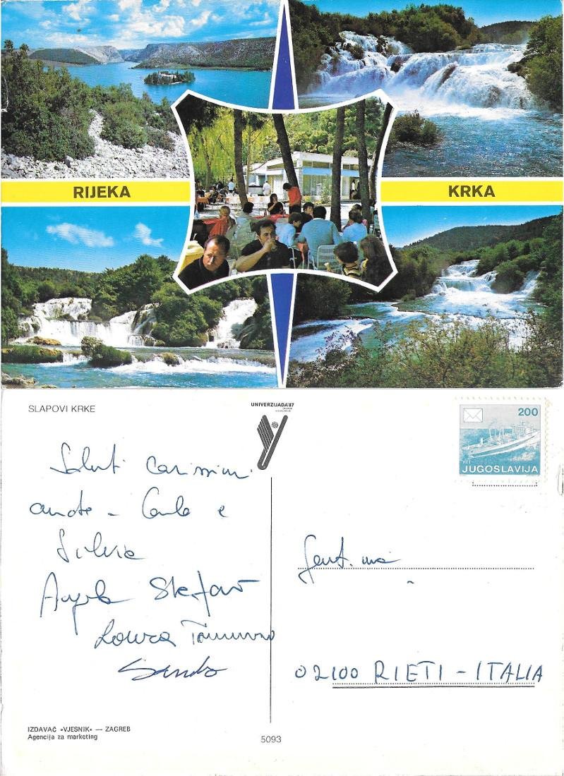 Rijeka - Krka. Slapovi Krke. Scritta e affrancata non viaggiata