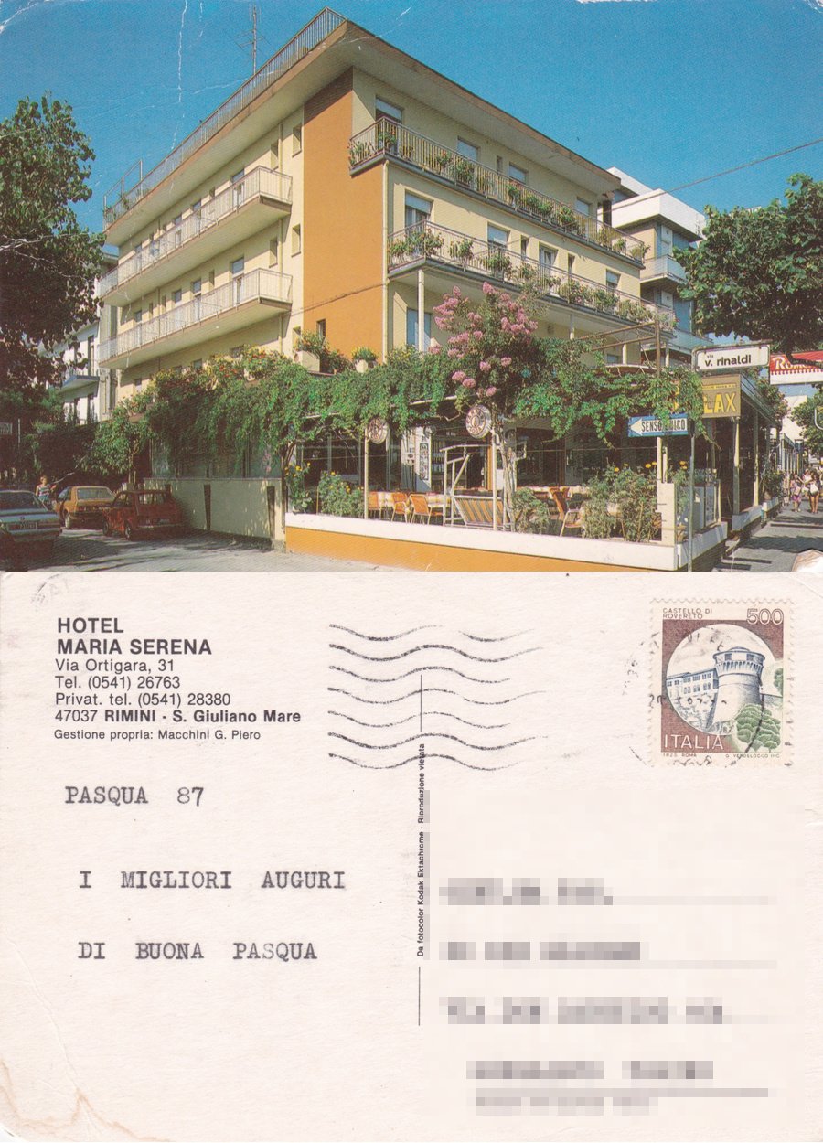 Rimini. S. Giuliano Mare. Hotel Maria Serena. Viaggiata 1987