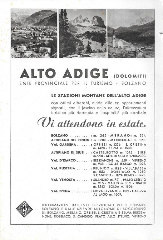 Riviera di Genova / Alto Adige. Advertising 1942 fronte retro