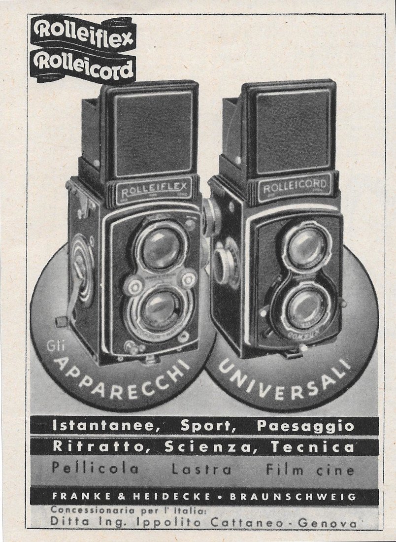 Rolleiflex Rolleicord. Gli apparecchi universali - Advertising 1940