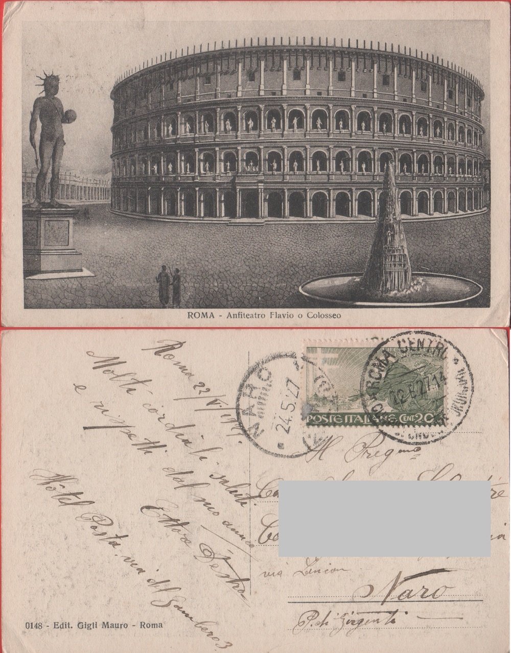 Roma. Anfiteatro Flavio o Colosseo. Viaggiata 1927