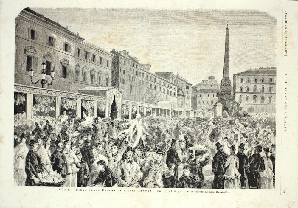 Roma. Fiera della Befana in piazza Navona. Stampa 1876