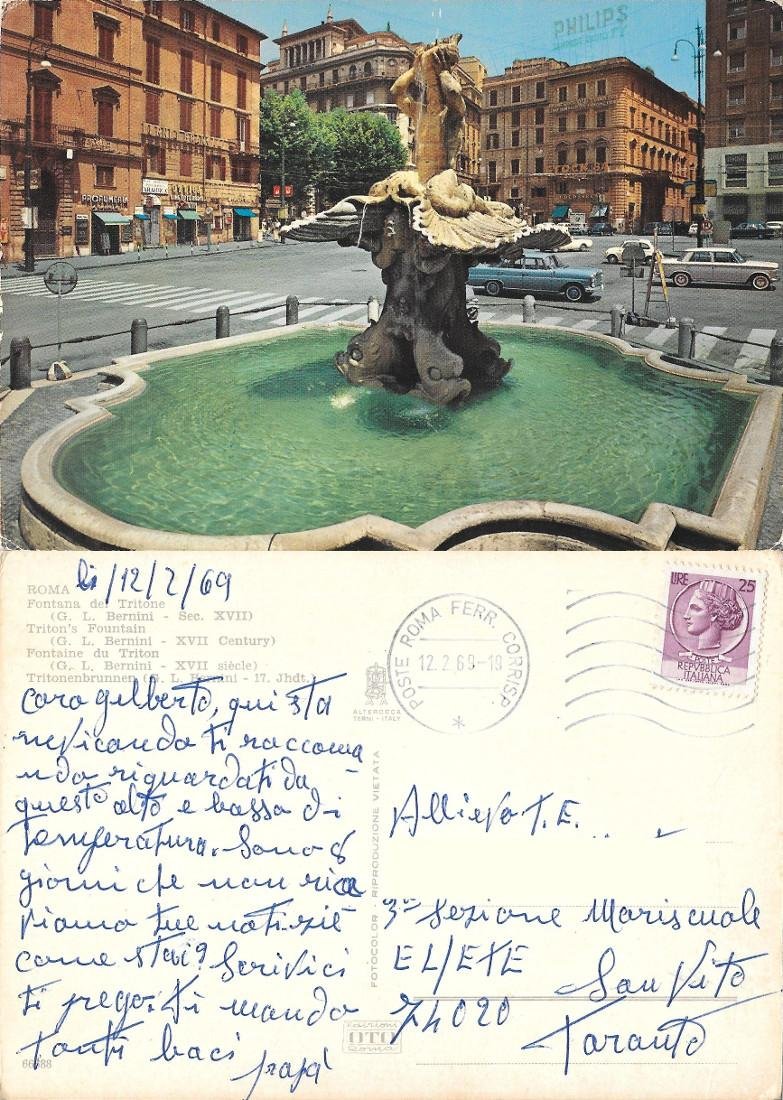 Roma. Fontana del Tritone. Viaggiata 1969
