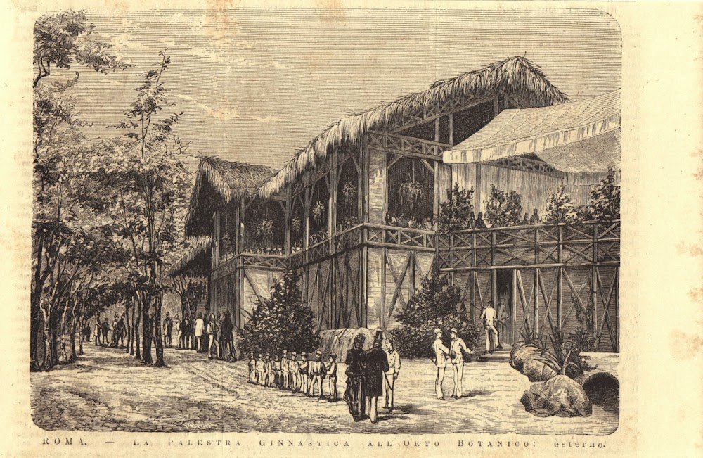 Roma. La Palestra Ginnastica all'Orto Botanico Stampa 1876