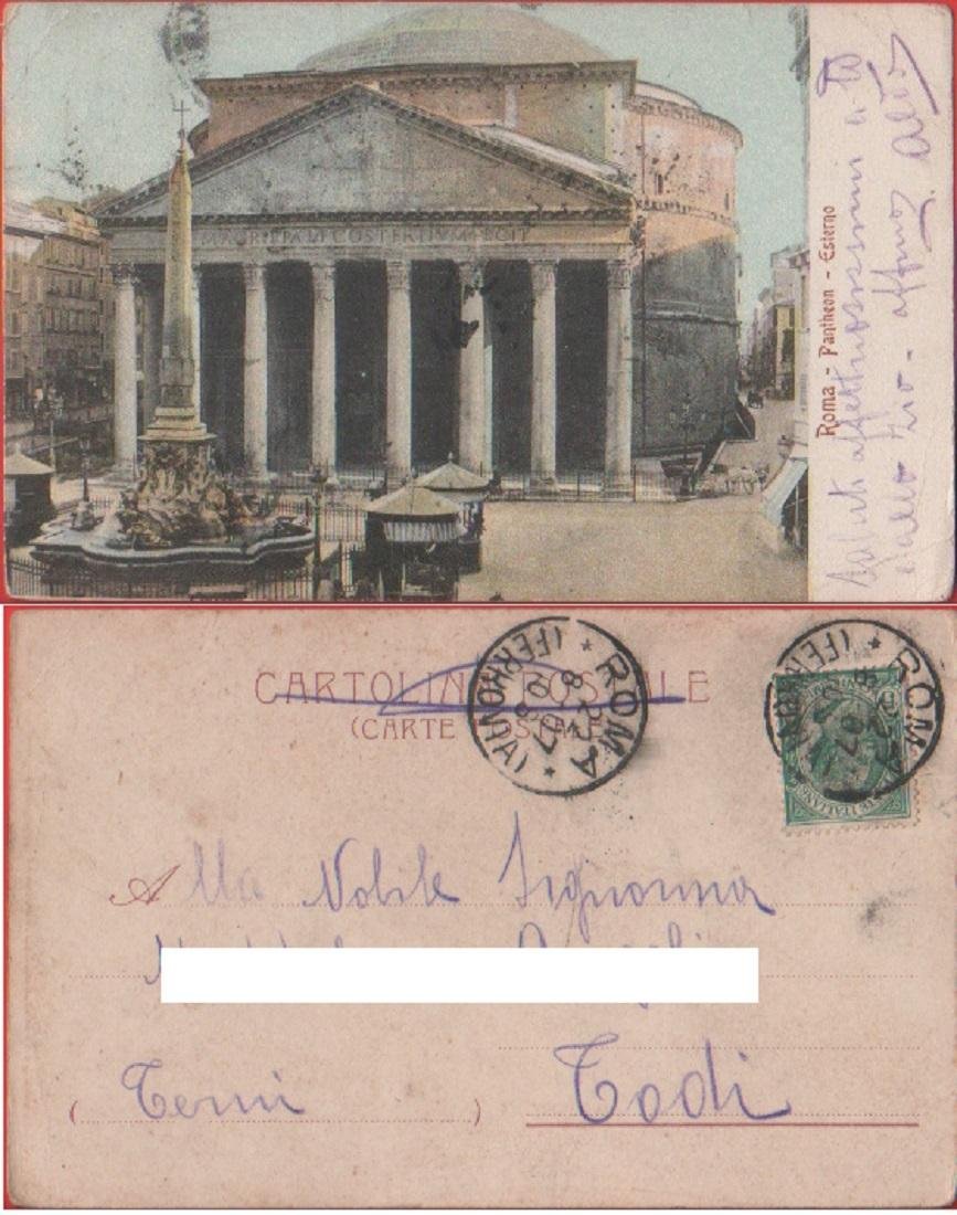 Roma. Pantheon. Viaggiata 1907. Colorata