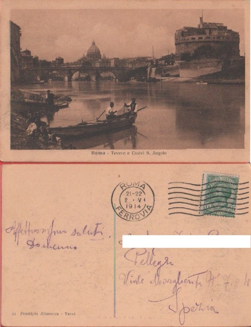 Roma. Tevere e Castel S. Angelo. Viaggiata 1914