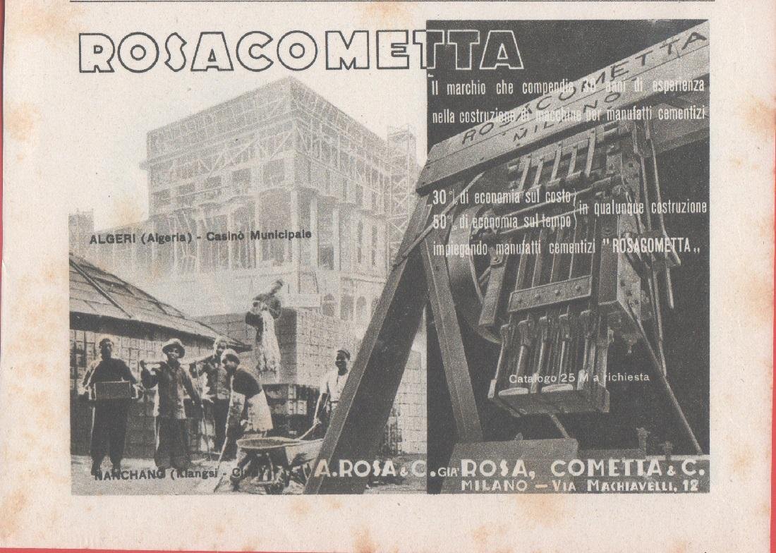 Rosacometta macchinari per manufatti cementizi. Pubblicita 1941