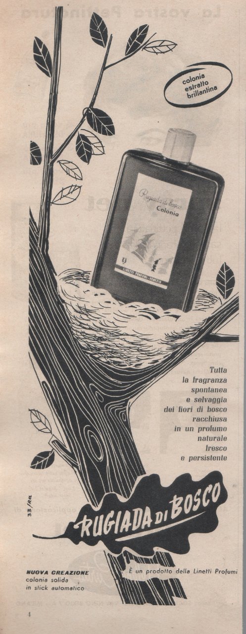 Rugiada di bosco Linetti. Advertising 1959