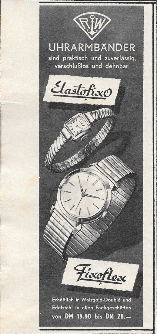 RW Uhrarmbander. Cinturini elastici per orologi - Advertising 1958