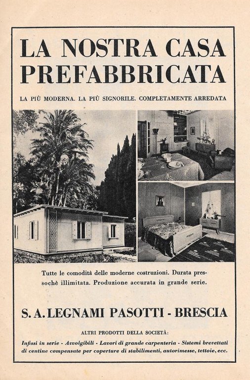 S.A. Legnami Pasotti, Brescia / Lenti Salmoiraghi. Pubblicita 1946, fronte …
