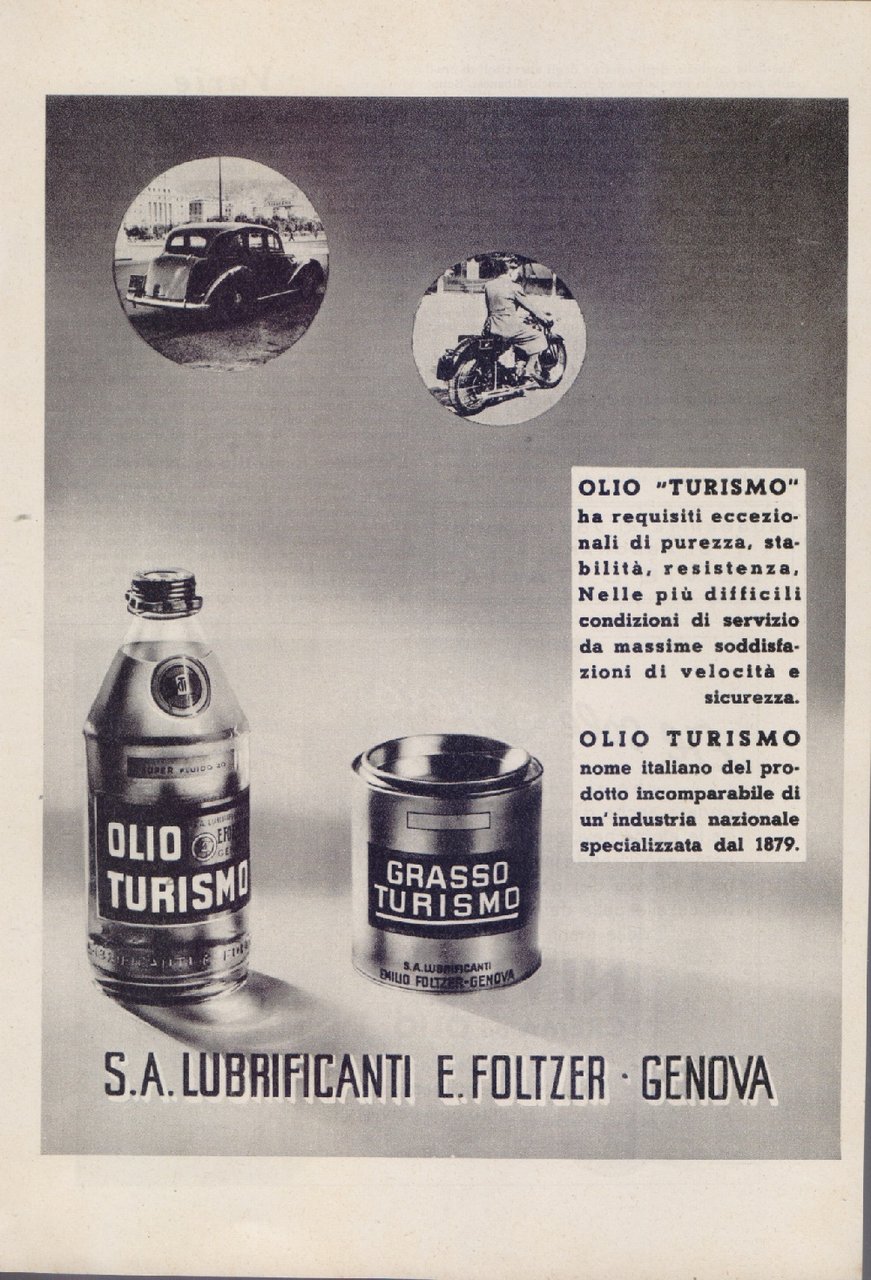 S.A. Lubrificanti E. Foltzer. Genova. Advertising 1940