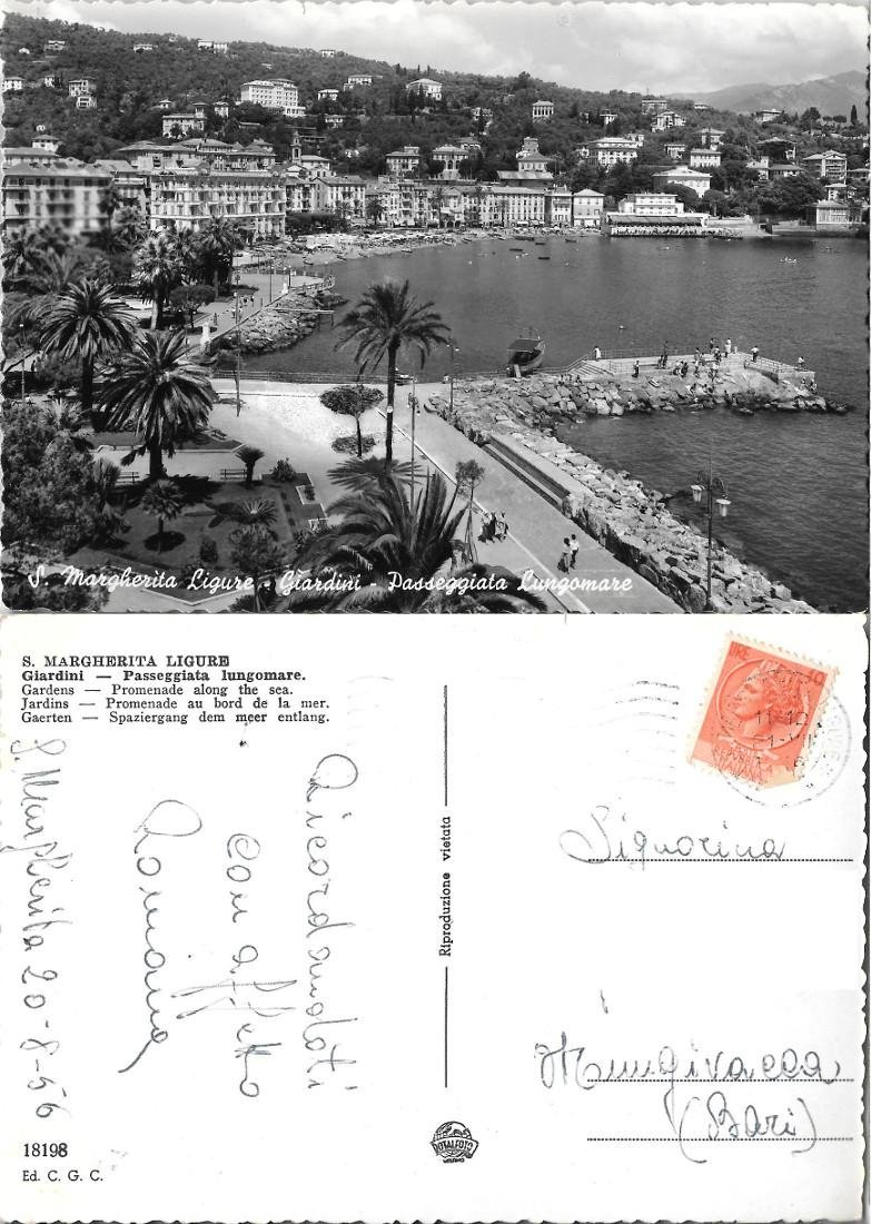 S. Margherita Ligure. Giardini. Passeggiata Lungomare. Viaggiata 1956