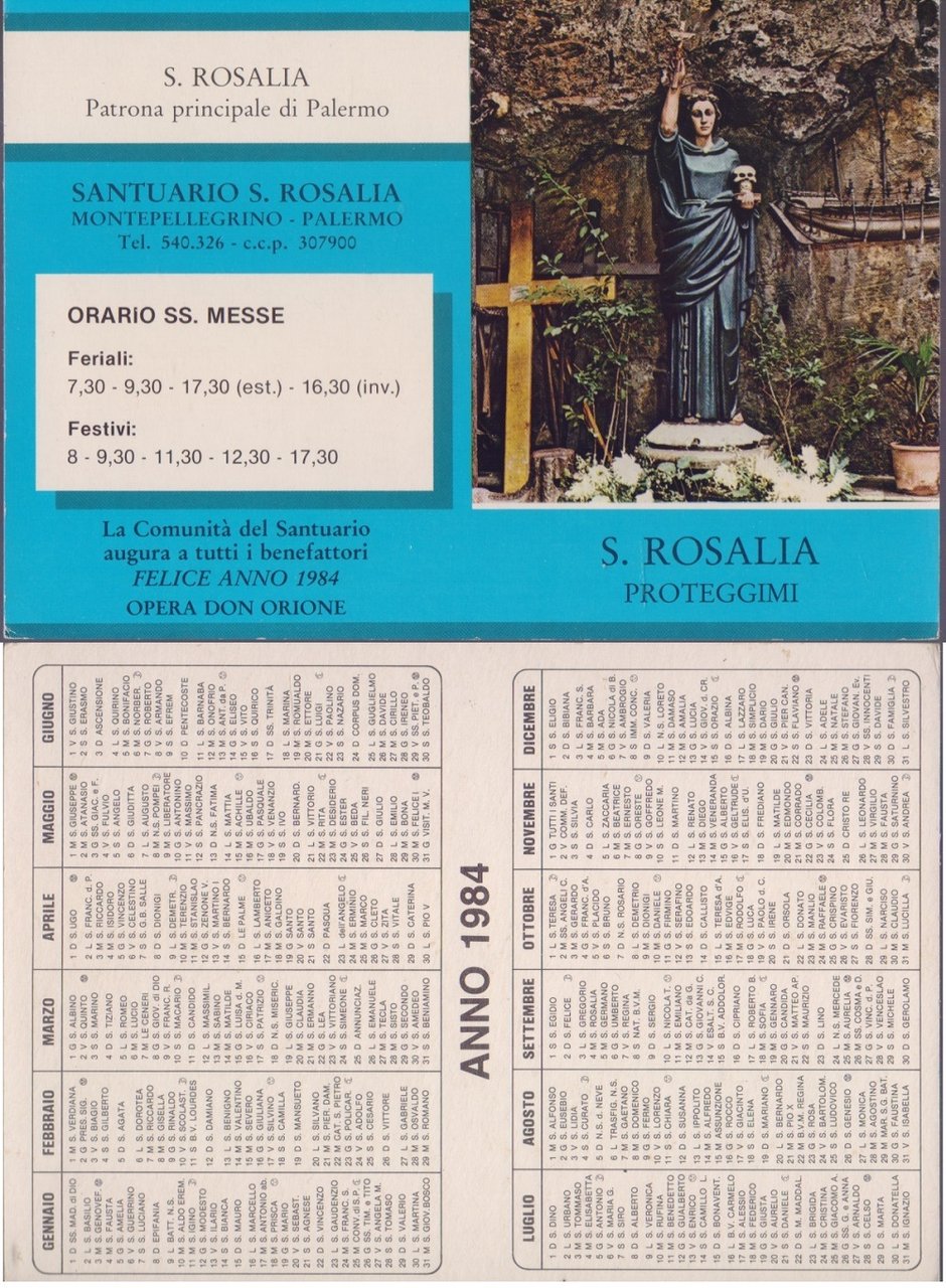 S. Rosalia. Patrona principale di Palermo. Calendario 1984