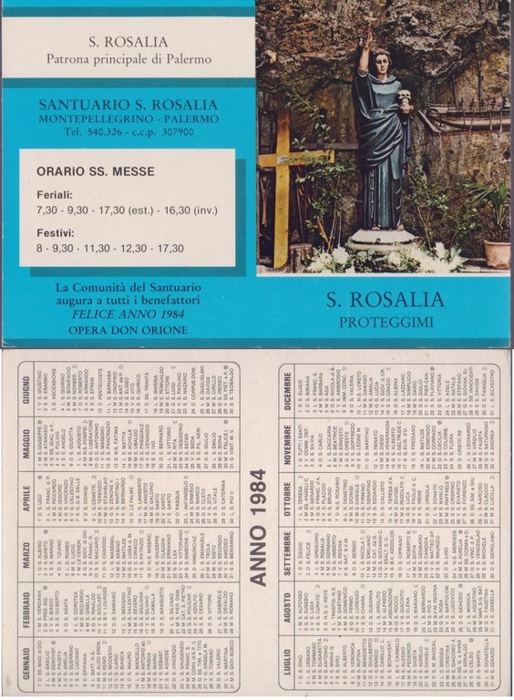 S. Rosalia. Patrona principale di Palermo. Calendario 1984