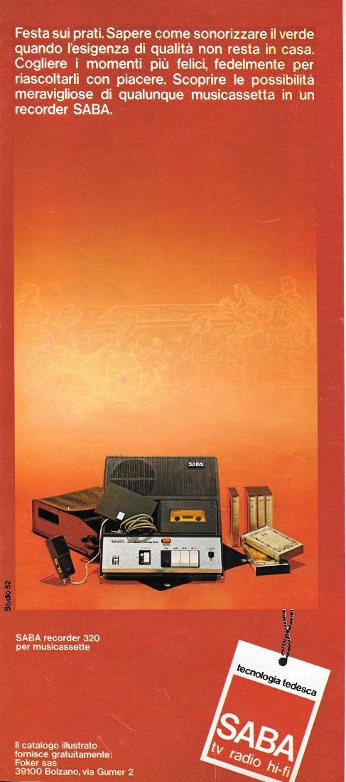 SABA recorder 320 per musicassette. Advertising 1970