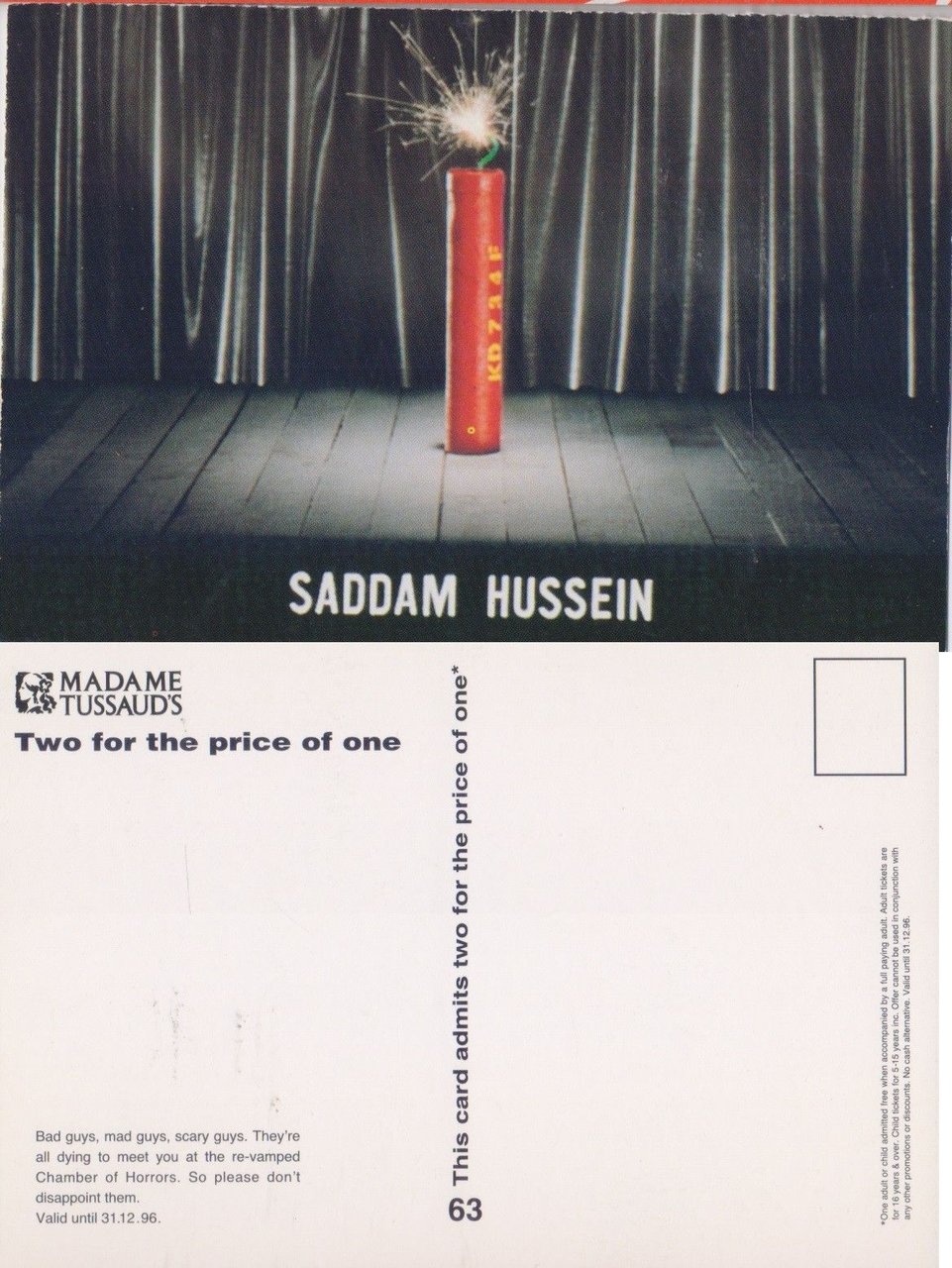 Saddam Hussein - Cartolina invito per due ingressi a Madame …