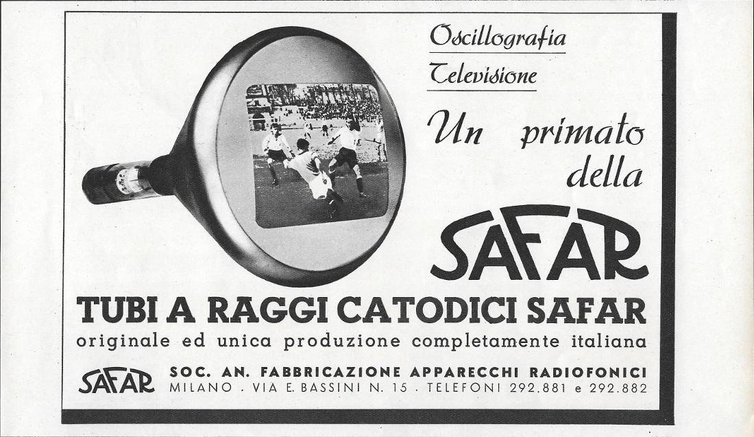 SAFAR. Tubi a raggi catodici. Advertising 1937