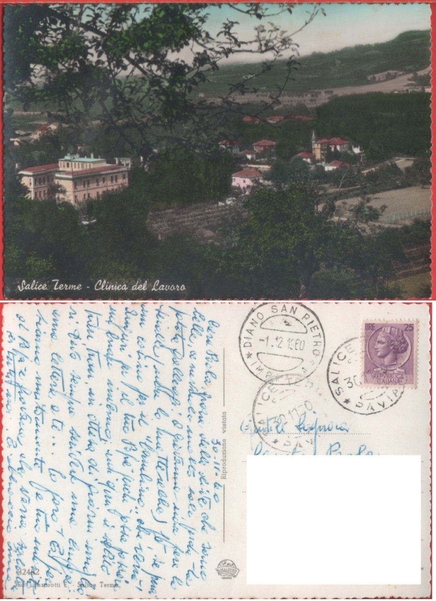 Salice Terme (PV). Clinica del Lavoro. Viaggiata 1960