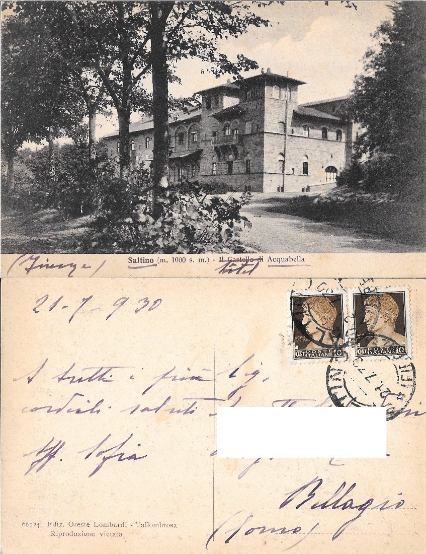 Saltino (FI). Il Castello di Acquabella. Viaggiata 1930