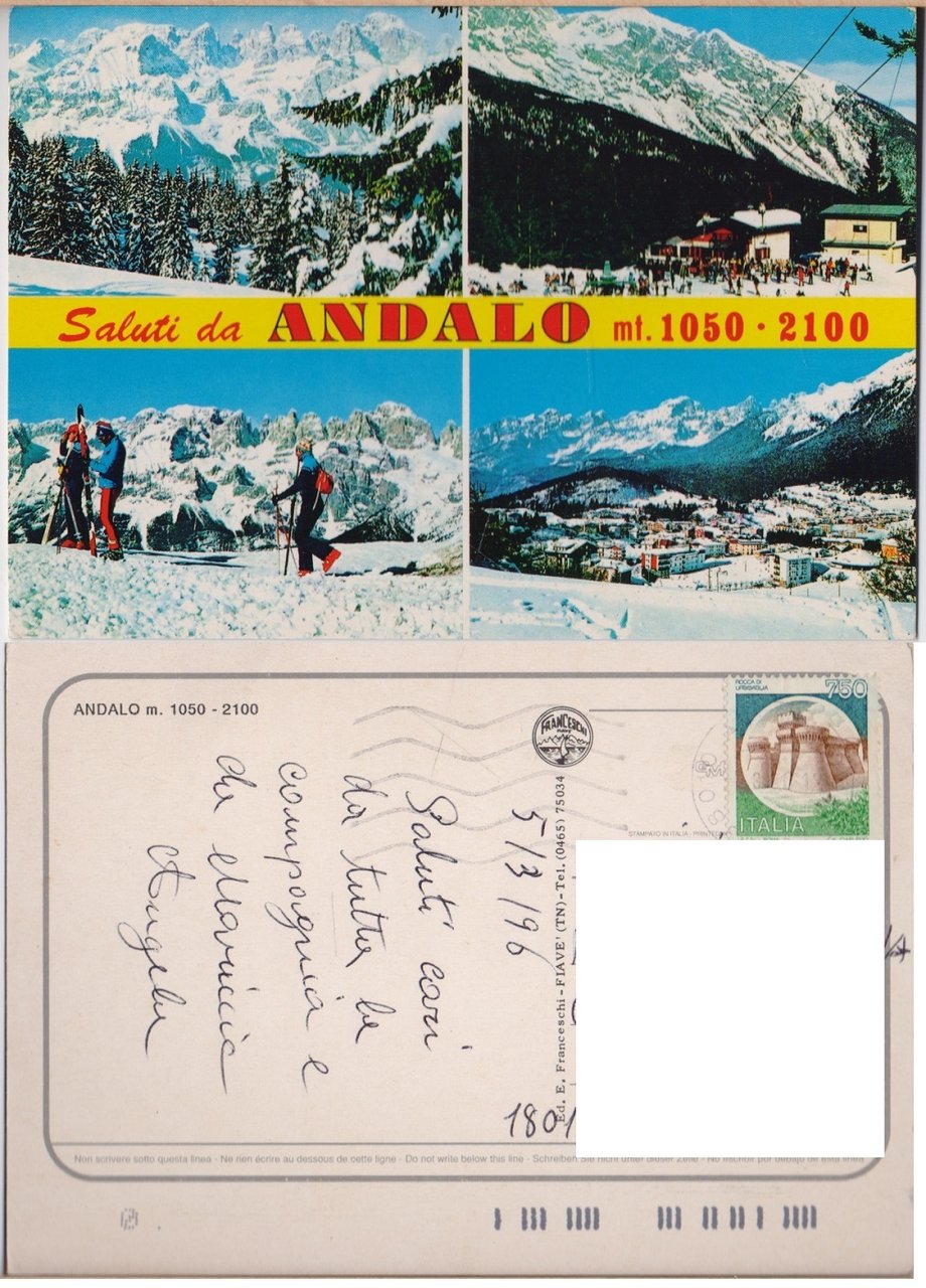 Saluti da Andalo. Viaggiata 1996