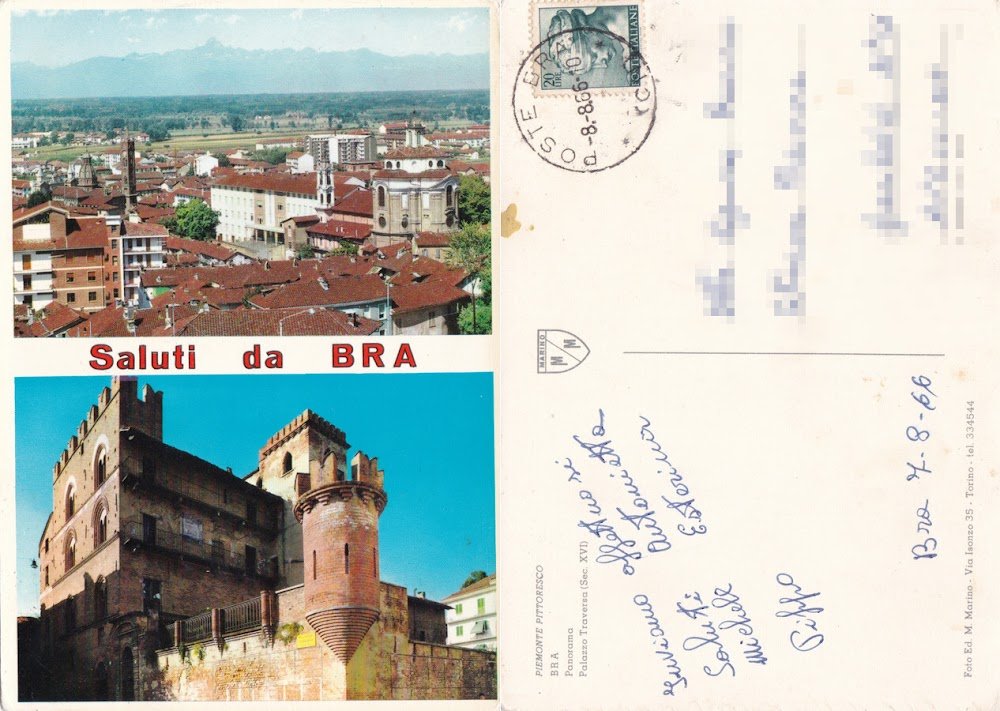 Saluti da Bra (CN). Viaggiata 1966