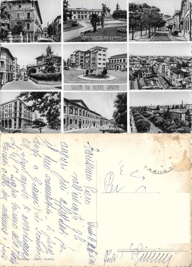 Saluti da Busto Arsizio. Viaggiata 1954