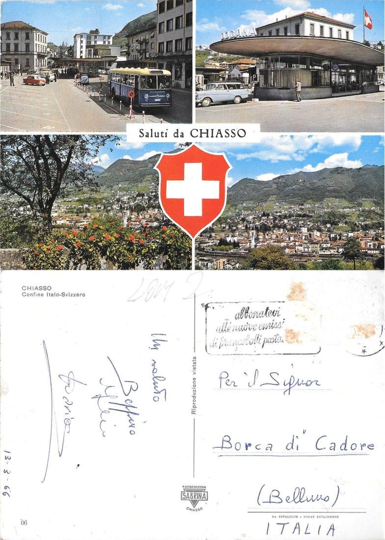 Saluti da Chiasso. Viaggiata 1966