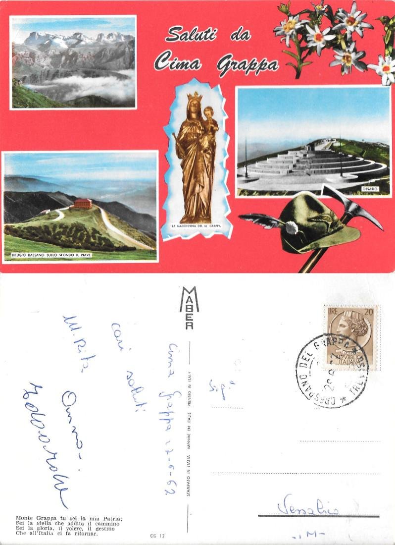 Saluti da Cima Grappa. Viaggiata 1967