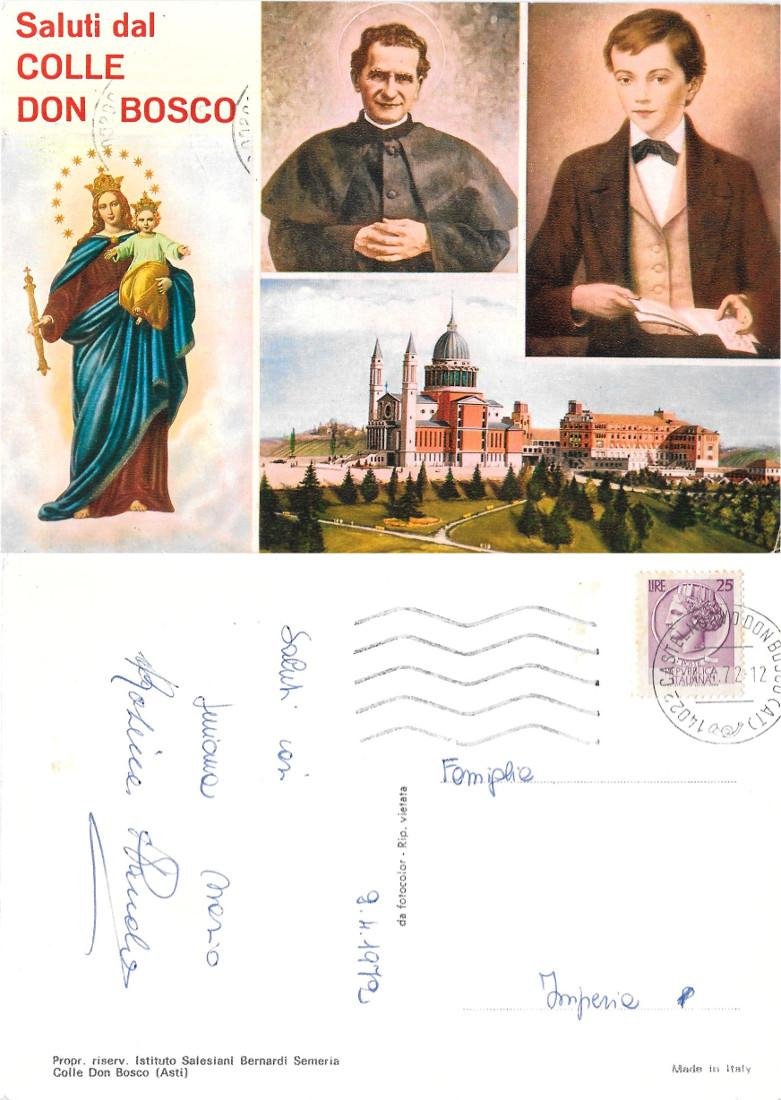 Saluti da Colle don Bosco (AT). Viaggiata 1972