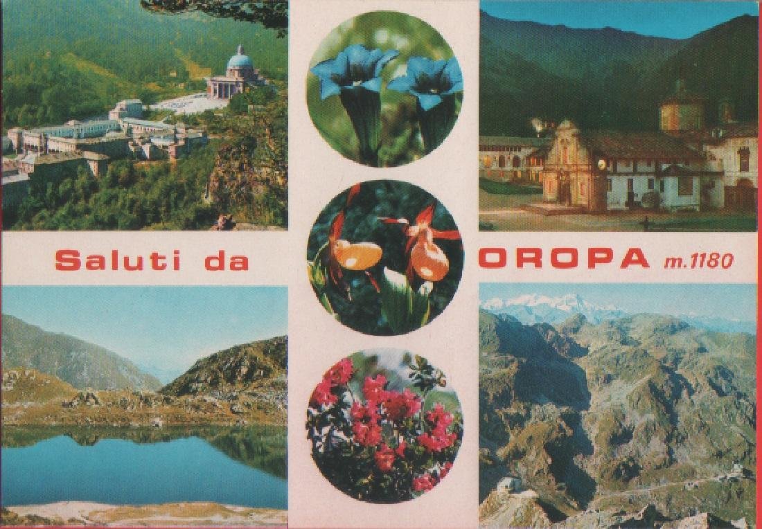 Saluti da Oropa (BI). Vedute. Non viaggiata. Originale