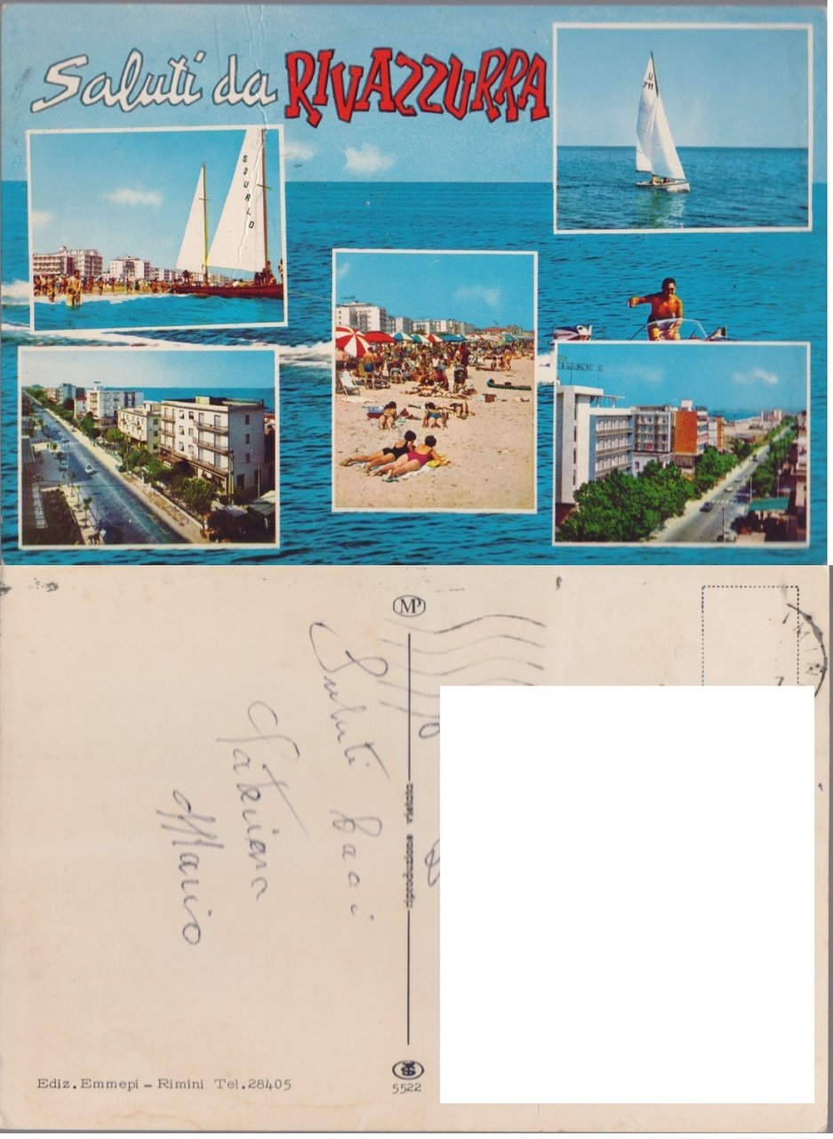 Saluti da Rivazzurra (RN). Vedute. Viaggiata