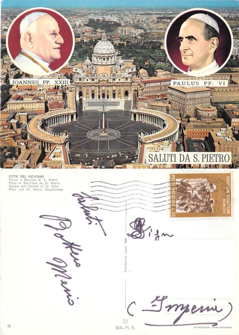 Saluti da S. Pietro. Viaggiata 1969. Papi