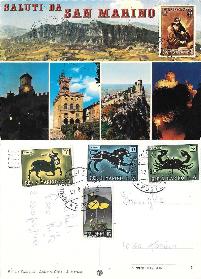 Saluti da San Marino. Viaggiata 1970