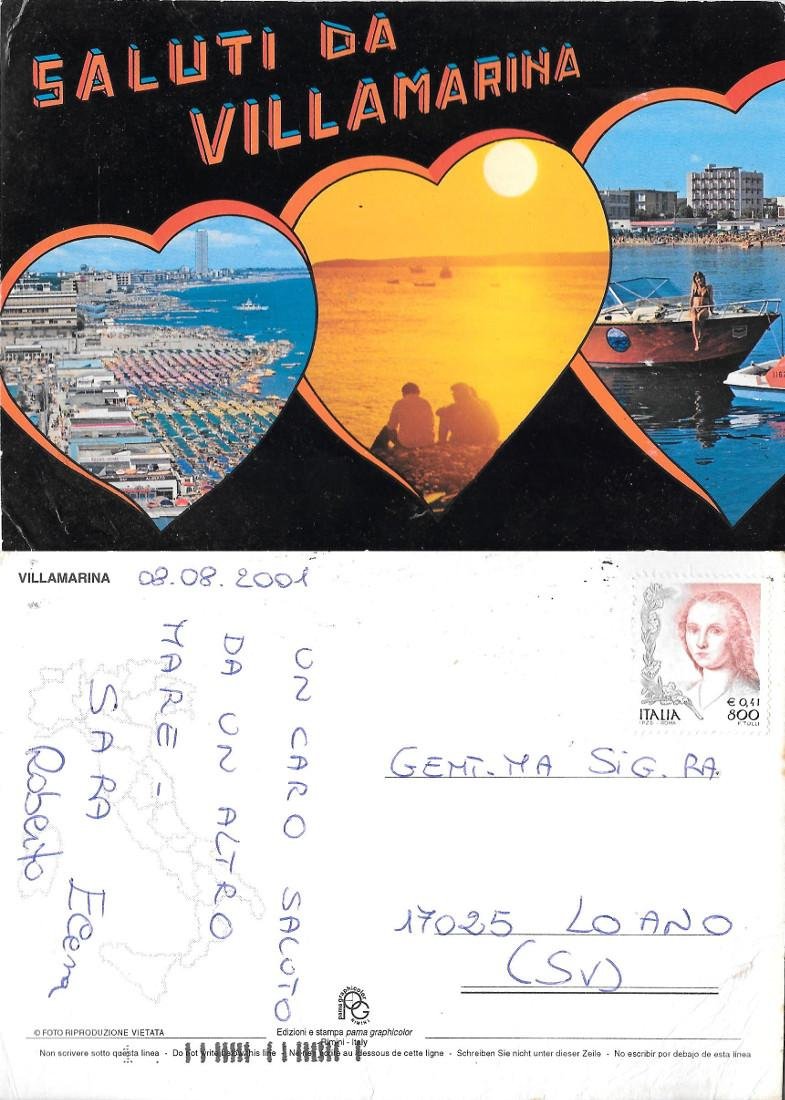Saluti da Villamarina. Viaggiata 2001