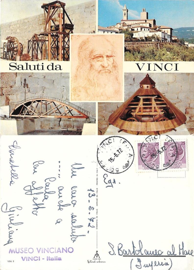 Saluti da Vinci. Museo Vinciano. Viaggiata 1972