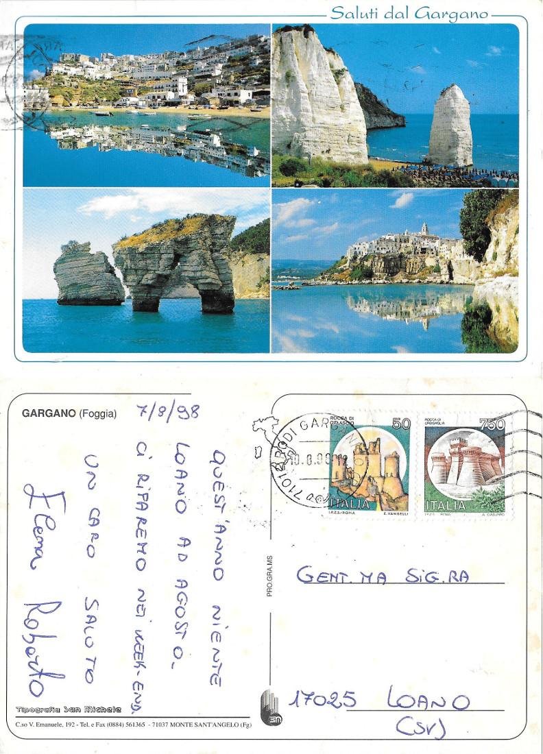 Saluti dal Gargano. Viaggiata 1998