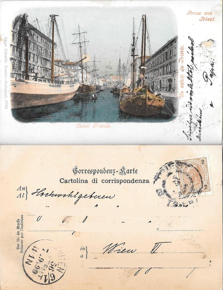 Saluto da Trieste. Canal Grande. Viaggiata 1899