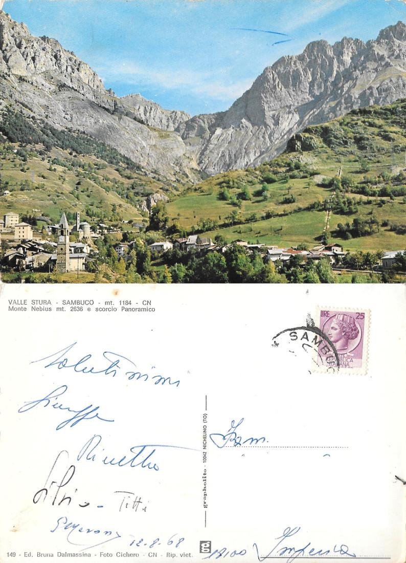 Sambuco (CN). Monte Nebius e scorcio panoramico. Viaggiata 1968