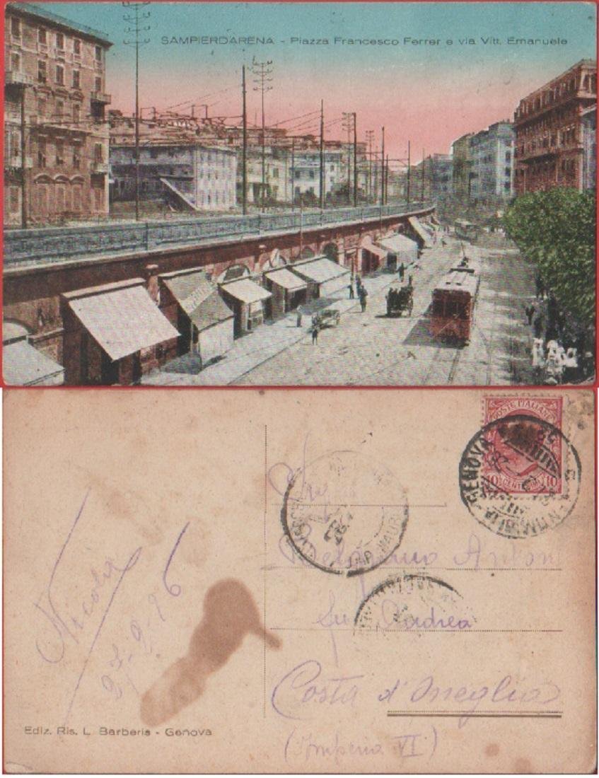 Sampierdarena (GE). Piazza F. Ferrer e via Vitt. Emanuele . …