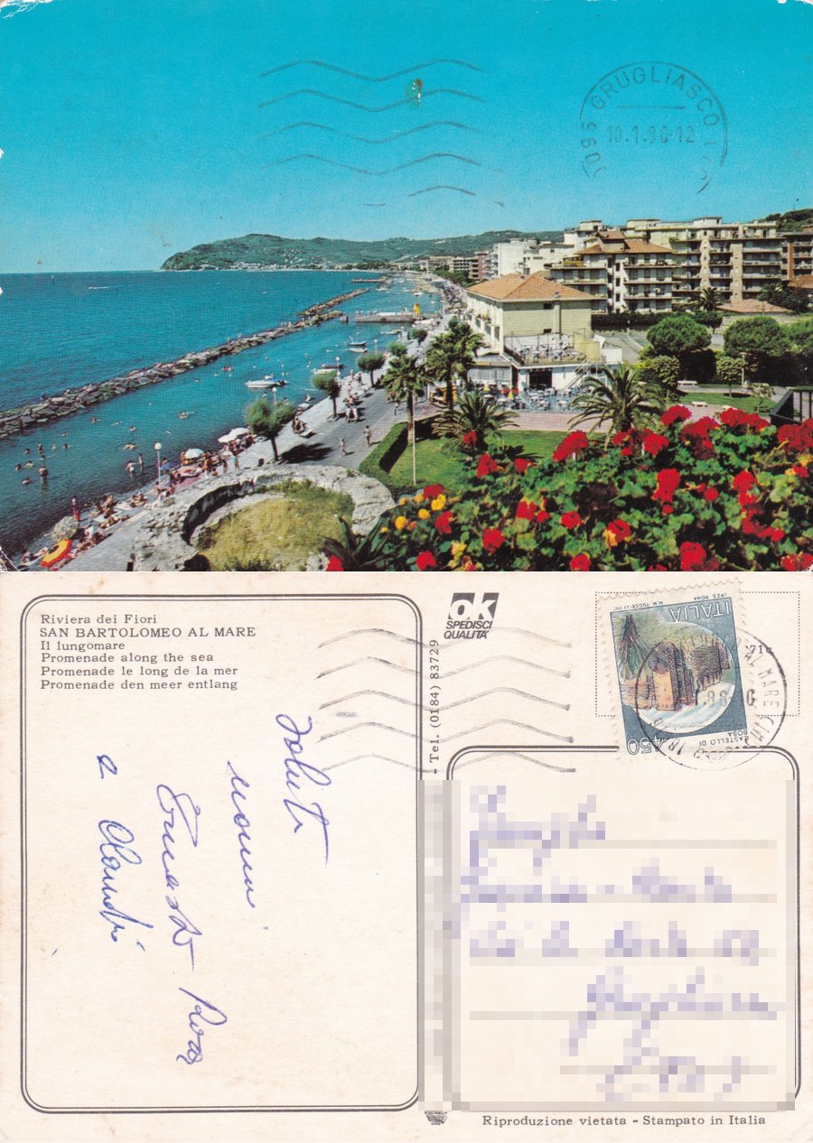 San Bartolomeo a Mare (IM). Il lungomare. Viaggiata 1980