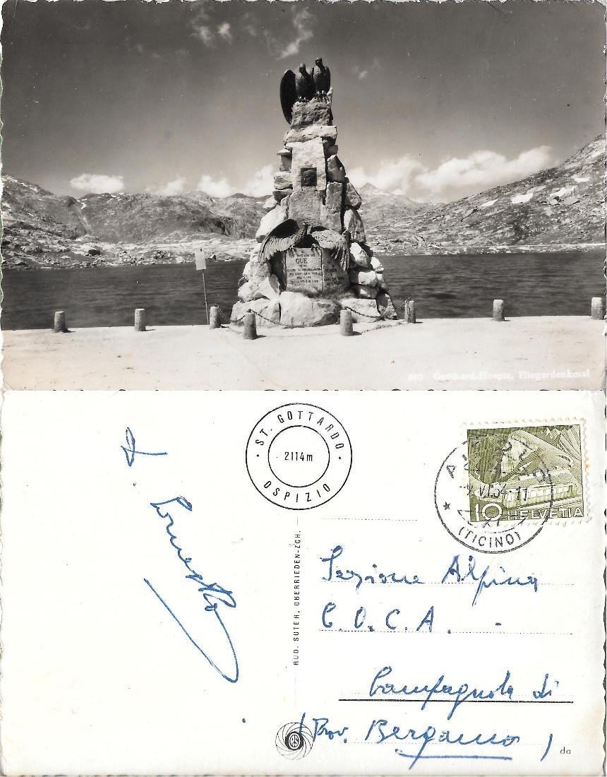 San Gottardo. Monumento ad Adrien Guex. Viaggiata 1954