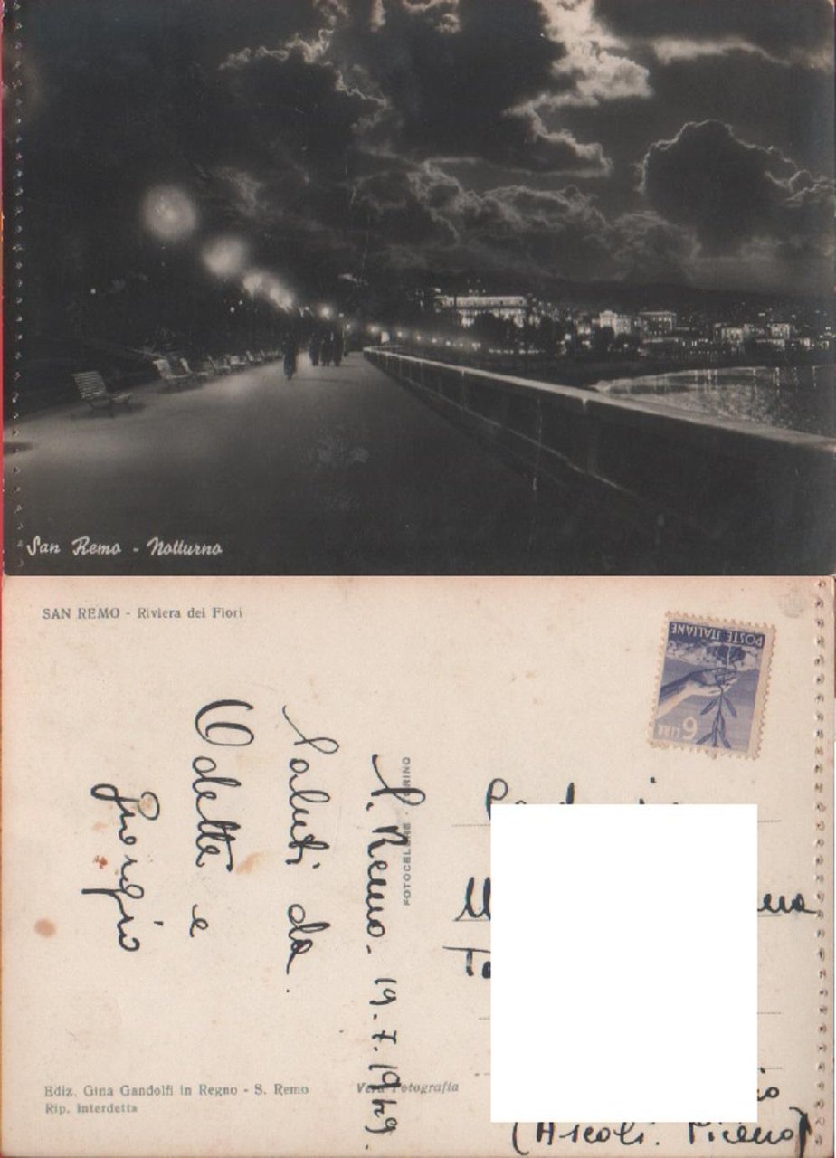 San Remo. Notturna. Viaggiata. 1949