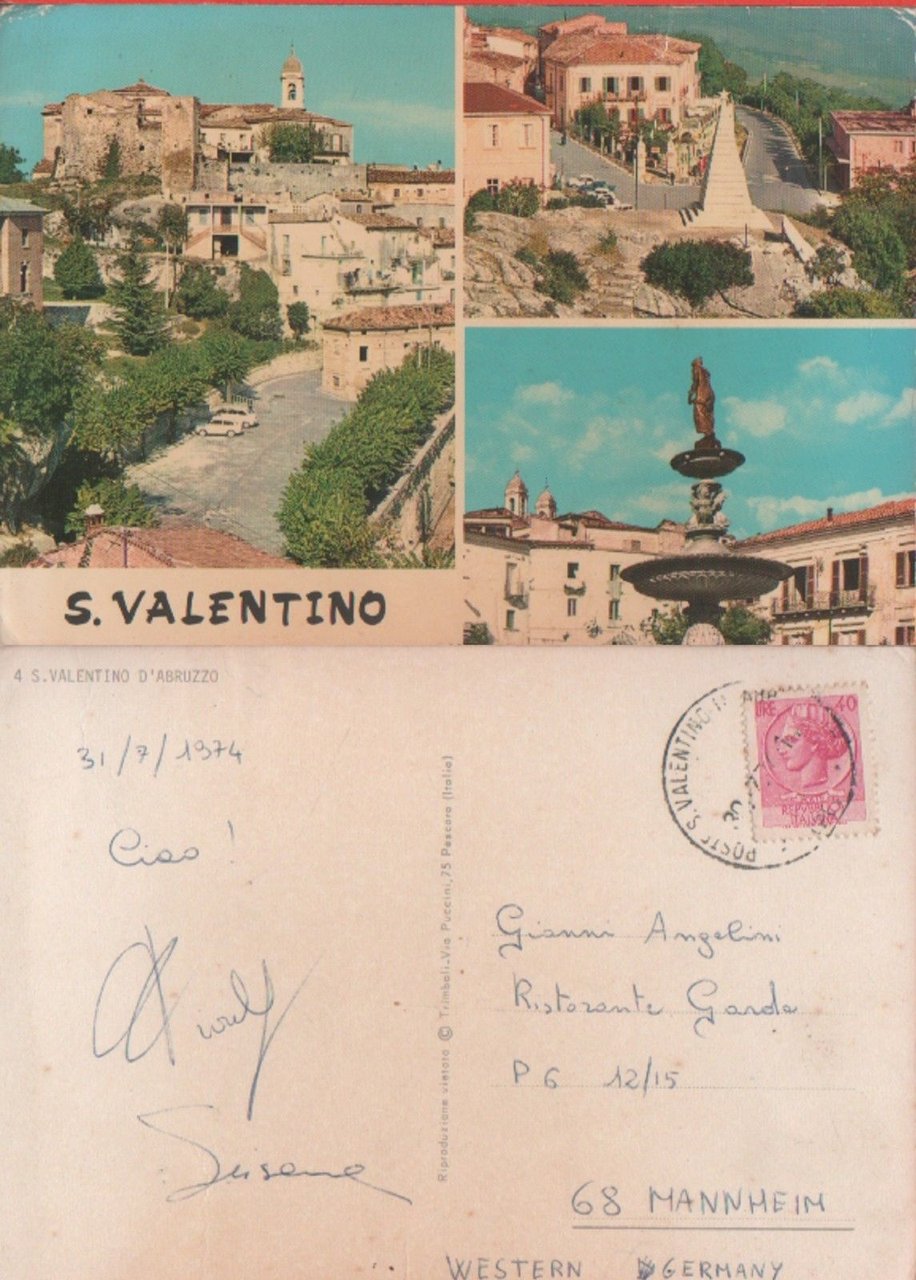 San Valentino d'Abruzzo (PE). Viaggiata 1974