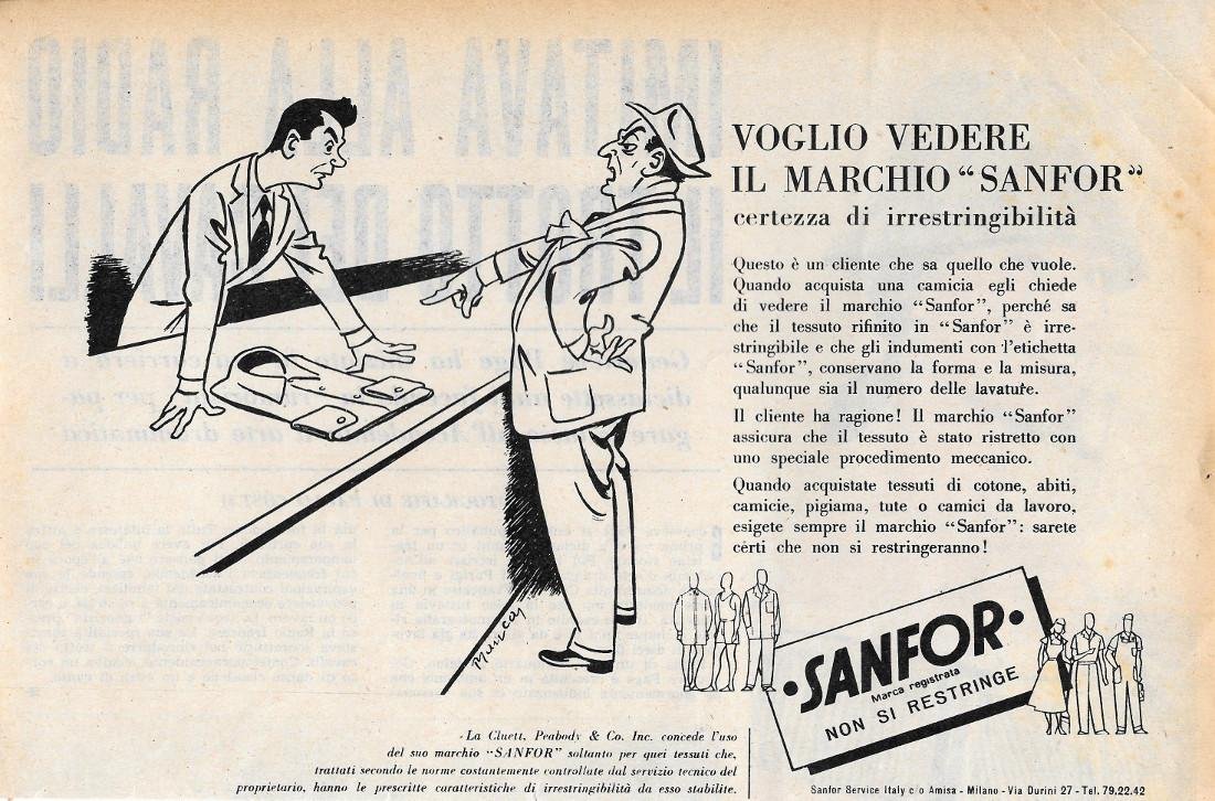 Sanfor non si restringe. Advertising 1956